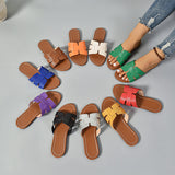 Large-Size Flat-Bottomed Slippers Women 2025 Summer New Large-Size Fish Mouth Comfortable Word-Type Slippers HZ0115