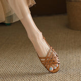 Summer 2025 Rome Braided Sandals Women Retro Wind Flat Base Soft Bottom White Low-Heeled Hollow Fish Mouth Shoes HZ0115
