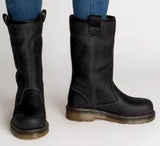 Wish Winter New Round Head Pu Flat Bottom Rollover Lady Size Short Boots 34-43 HZ0115