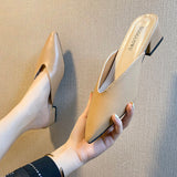 Coarse Heel Bao Head Half Drag Women's Shoes 2025 New Korean Version Of Fashion Temperament Pure Color Pointed Cool Drag HZ0115