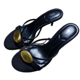 ZAJ2025 Spring New Women's Shoes Black Metal Details Decorating Round Head Fine High Heel Elegant Fashion Sandals HZ0115
