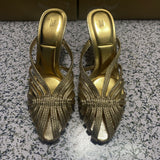 ZA Home 2025 New Women's Shoes Low Heel Temperament High Heels High-Heeled Shoes Back Scratches Single Shoes Gold Sandals HZ0115