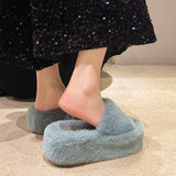 7Cm Thick-Bottomed Fur Slippers Wearing Autumn New Fashion Slope And Loose Cake Bottom-Size Cotton Slippers HZ0115